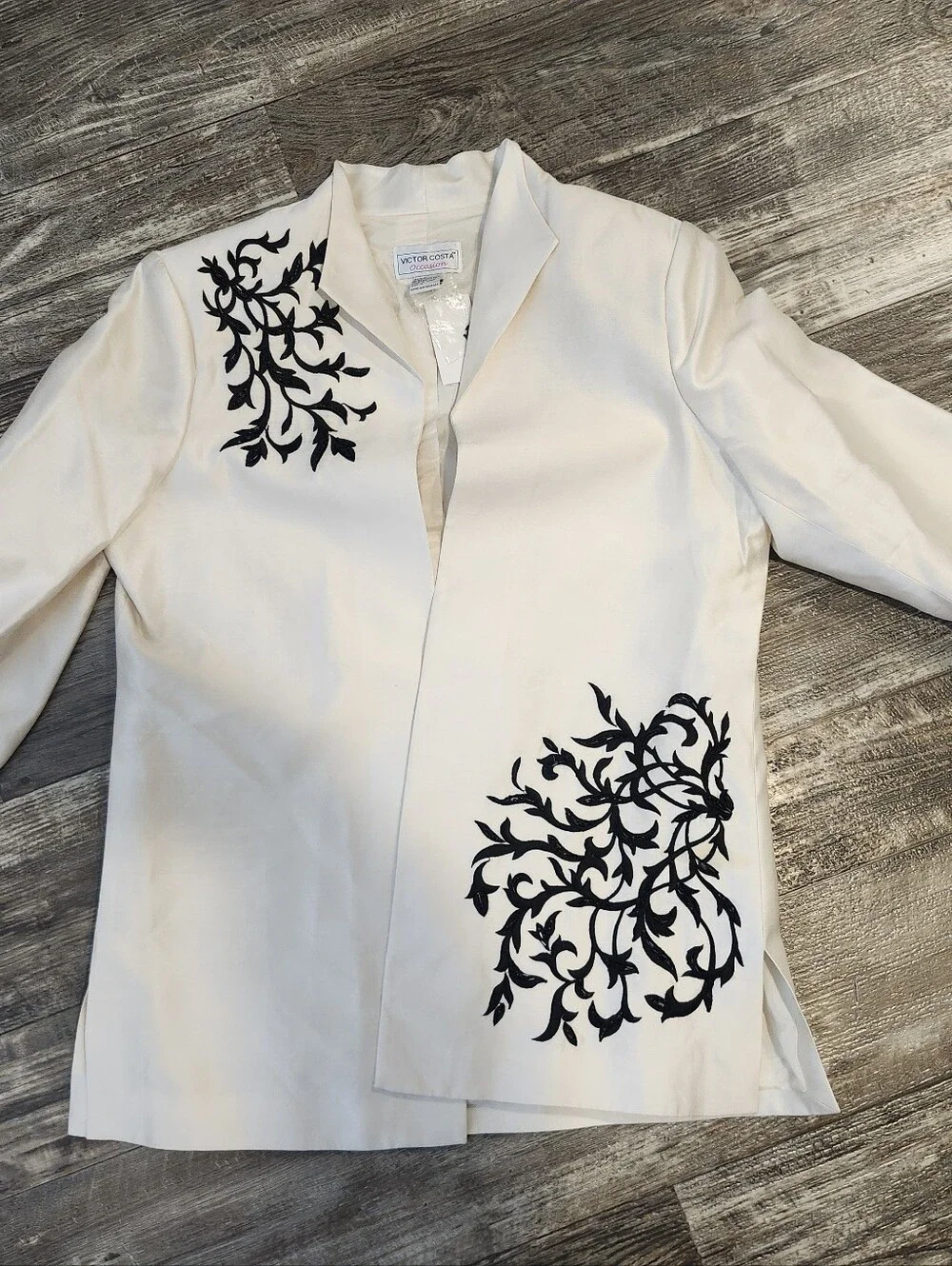 Victor Costa Occasion Ivory Silk Beaded Embroidered Jacket Blazer Size M NWTEl
